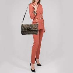 Pre Owned Fendi Tobacco Zucca Canvas and Patent Leather Mia Flap Shoulder Bag