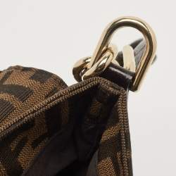 Pre Owned Fendi Tobacco Zucca Canvas and Patent Leather Mia Flap Shoulder Bag