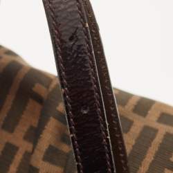 Pre Owned Fendi Tobacco Zucca Canvas and Patent Leather Mia Flap Shoulder Bag