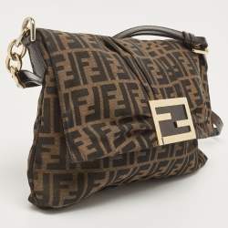 Pre Owned Fendi Tobacco Zucca Canvas and Patent Leather Mia Flap Shoulder Bag
