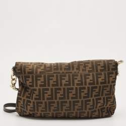 Pre Owned Fendi Tobacco Zucca Canvas and Patent Leather Mia Flap Shoulder Bag