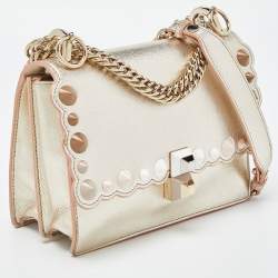 Pre Owned Fendi Gold Leather Small Scalloped Kan I Shoulder Bag