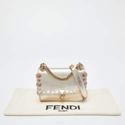 Pre Owned Fendi Gold Leather Small Scalloped Kan I Shoulder Bag