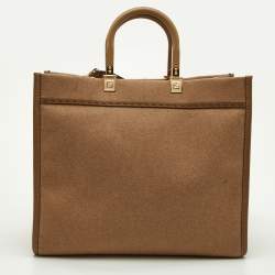 Pre Owned Fendi Beige Wool and Leather Medium Sunshine Tote