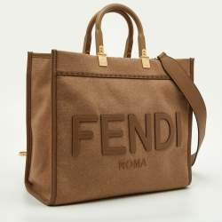 Pre Owned Fendi Beige Wool and Leather Medium Sunshine Tote