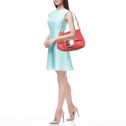 Pre Owned Fendi Red Shimmer Leather Mama Forever Shoulder Bag