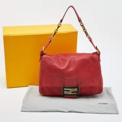 Pre Owned Fendi Red Shimmer Leather Mama Forever Shoulder Bag