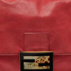 Pre Owned Fendi Red Shimmer Leather Mama Forever Shoulder Bag