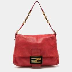 Pre Owned Fendi Red Shimmer Leather Mama Forever Shoulder Bag