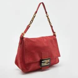 Pre Owned Fendi Red Shimmer Leather Mama Forever Shoulder Bag