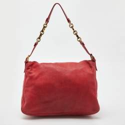 Pre Owned Fendi Red Shimmer Leather Mama Forever Shoulder Bag