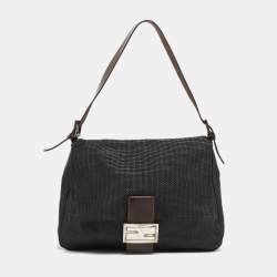 Pre Owned Fendi Black Mesh Coated Fabric Mama Baguette Shoulder Bag