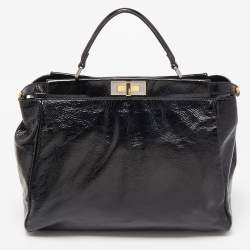 Pre Owned Fendi Black Patent Leather Large Peekaboo Top Handle Bag