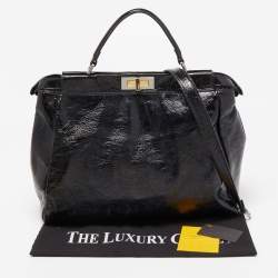 Pre Owned Fendi Black Patent Leather Large Peekaboo Top Handle Bag