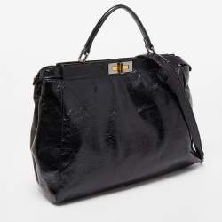 Pre Owned Fendi Black Patent Leather Large Peekaboo Top Handle Bag