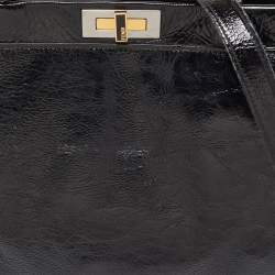 Pre Owned Fendi Black Patent Leather Large Peekaboo Top Handle Bag
