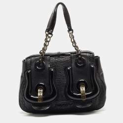 Pre Owned Fendi Black Pebbled Leather B Bag