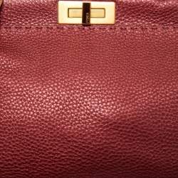 Pre Owned Fendi Metallic Burgundy Selleria Leather Regular Peekaboo Top Handle Bag