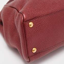 Pre Owned Fendi Metallic Burgundy Selleria Leather Regular Peekaboo Top Handle Bag