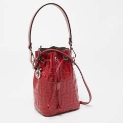 Pre Owned Fendi Red Zucca Leather Mini Mon Tresor Bucket Bag