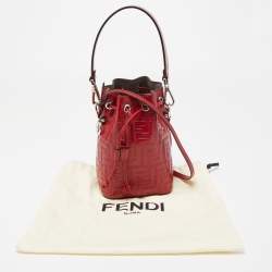 Pre Owned Fendi Red Zucca Leather Mini Mon Tresor Bucket Bag
