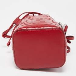 Pre Owned Fendi Red Zucca Leather Mini Mon Tresor Bucket Bag