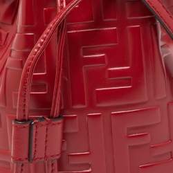 Pre Owned Fendi Red Zucca Leather Mini Mon Tresor Bucket Bag
