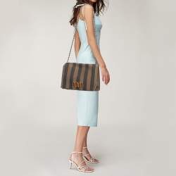 Pre Owned Fendi Tobacco Pequin Stripe Canvas Large Claudia Shoulder Bag