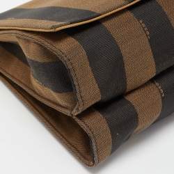 Pre Owned Fendi Tobacco Pequin Stripe Canvas Large Claudia Shoulder Bag