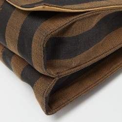 Pre Owned Fendi Tobacco Pequin Stripe Canvas Large Claudia Shoulder Bag