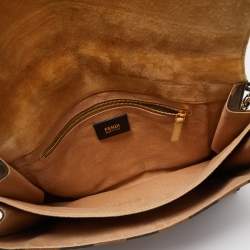 Pre Owned Fendi Tobacco Pequin Stripe Canvas Large Claudia Shoulder Bag