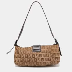 Pre Owned Fendi Beige/Brown Zuchinno Canvas and Leather Baguette Bag