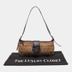 Pre Owned Fendi Beige/Brown Zuchinno Canvas and Leather Baguette Bag