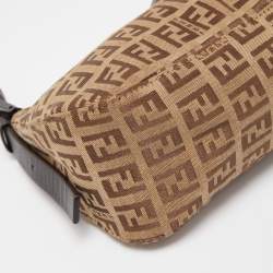 Pre Owned Fendi Beige/Brown Zuchinno Canvas and Leather Baguette Bag
