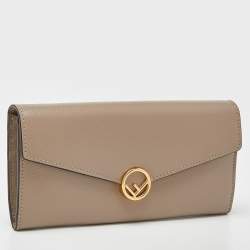 Fendi Taupe Leather F is Fendi Continental Wallet