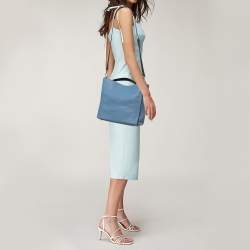 Pre Owned Fendi Light Blue/Black Leather Anna Bag
