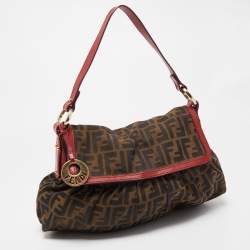 Fendi Tobacco/Red Zucca Canvas and Leather Chef Shoulder Bag