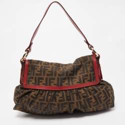 Fendi Tobacco/Red Zucca Canvas and Leather Chef Shoulder Bag