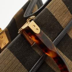 Pre Owned Fendi Black/Tobacco Jacquard Pequin Canvas Large Sunshine Shopper Tote