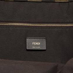 Pre Owned Fendi Black/Tobacco Jacquard Pequin Canvas Large Sunshine Shopper Tote