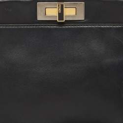 Pre Owned Fendi Black Leather and Leopard Print Calf Hair Interior Medium Peekaboo Top Handle Bag
