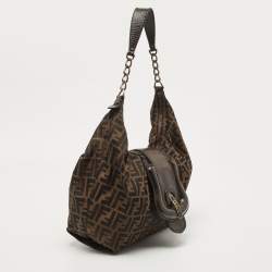 Fendi Dark Brown/Tobacco Zucca Canvas and Leather B Hobo