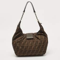 Fendi Dark Brown/Tobacco Zucca Canvas and Leather B Hobo