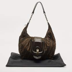 Fendi Dark Brown/Tobacco Zucca Canvas and Leather B Hobo