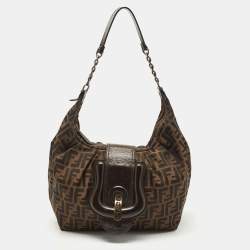 Fendi Dark Brown/Tobacco Zucca Canvas and Leather B Hobo