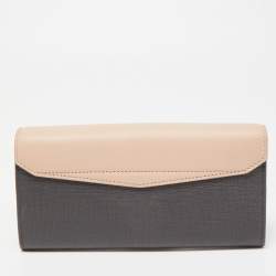 Pre Owned Fendi Grey/Pink Leather 2jours Envelope Continental Wallet
