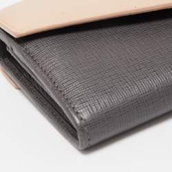 Pre Owned Fendi Grey/Pink Leather 2jours Envelope Continental Wallet