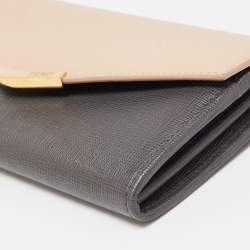 Pre Owned Fendi Grey/Pink Leather 2jours Envelope Continental Wallet