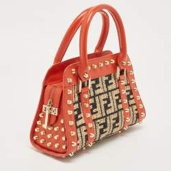 Pre Owned Fendi Tricolor Raffia and Leather Studded Satchel