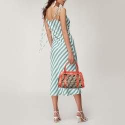 Pre Owned Fendi Tricolor Raffia and Leather Studded Satchel